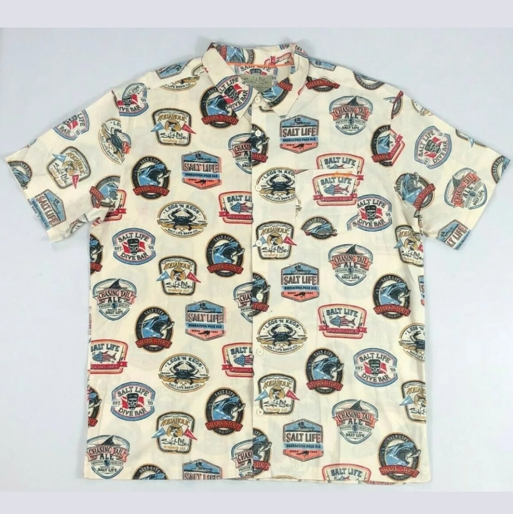 NWT Salt Life Beer Label Button Down Shirt